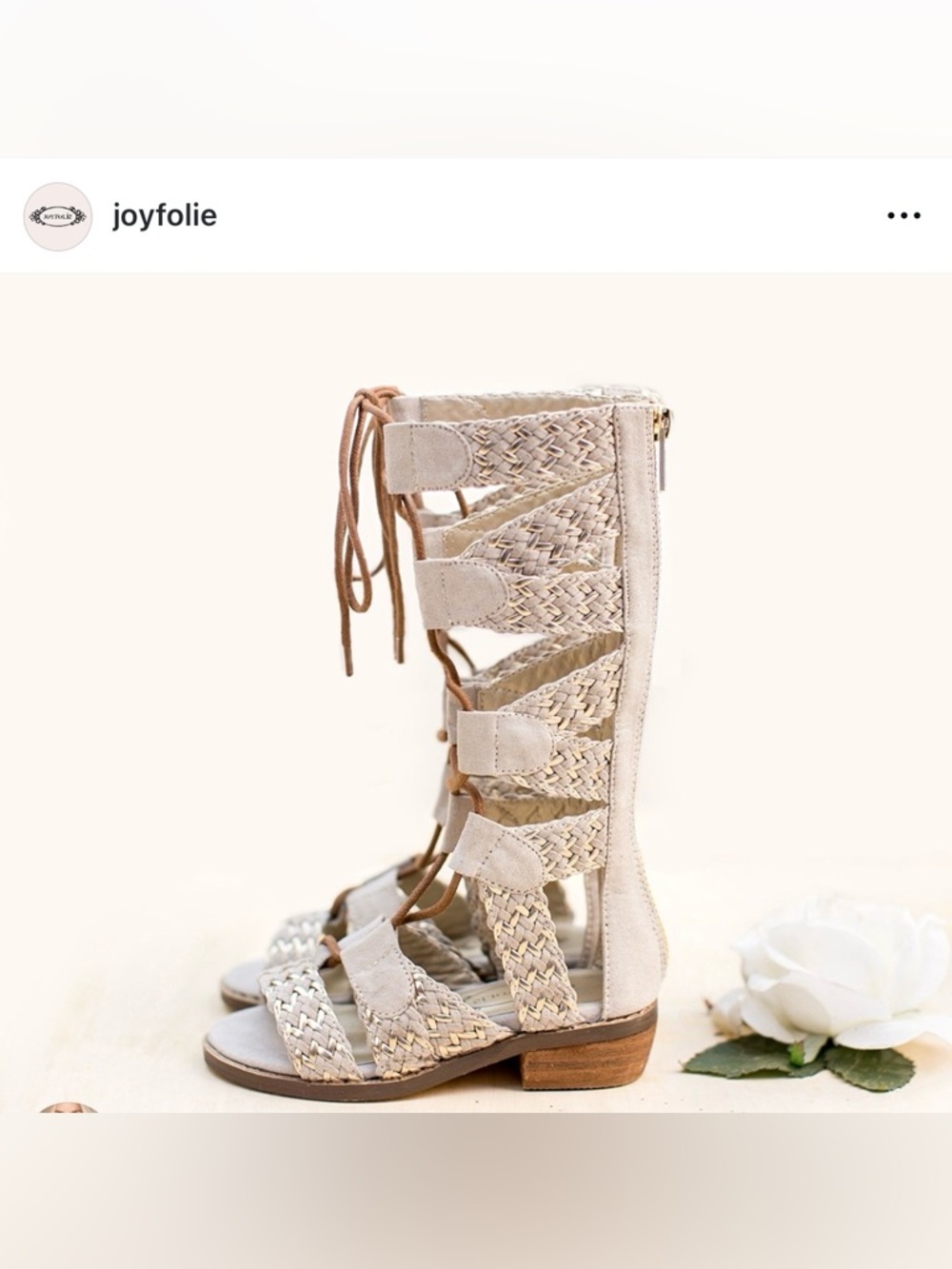 Joyfolie Light Beige Braided Lace-Up Gladiator Sandals